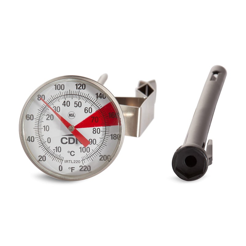 CDN ProAccurateÂ® Instant Read Beverage Frothing Thermometer with Clip for Precise Temperature Measurement, 7" Stainless Steel Stem, Yellow Case (IRTL220) - Image 1